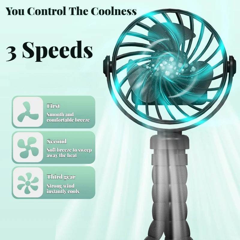 Portable Stroller Fan with Mini Night Light Handheld & Foldable Oscillating Design for Desktop Home Outdoor & Baby Stroller use
