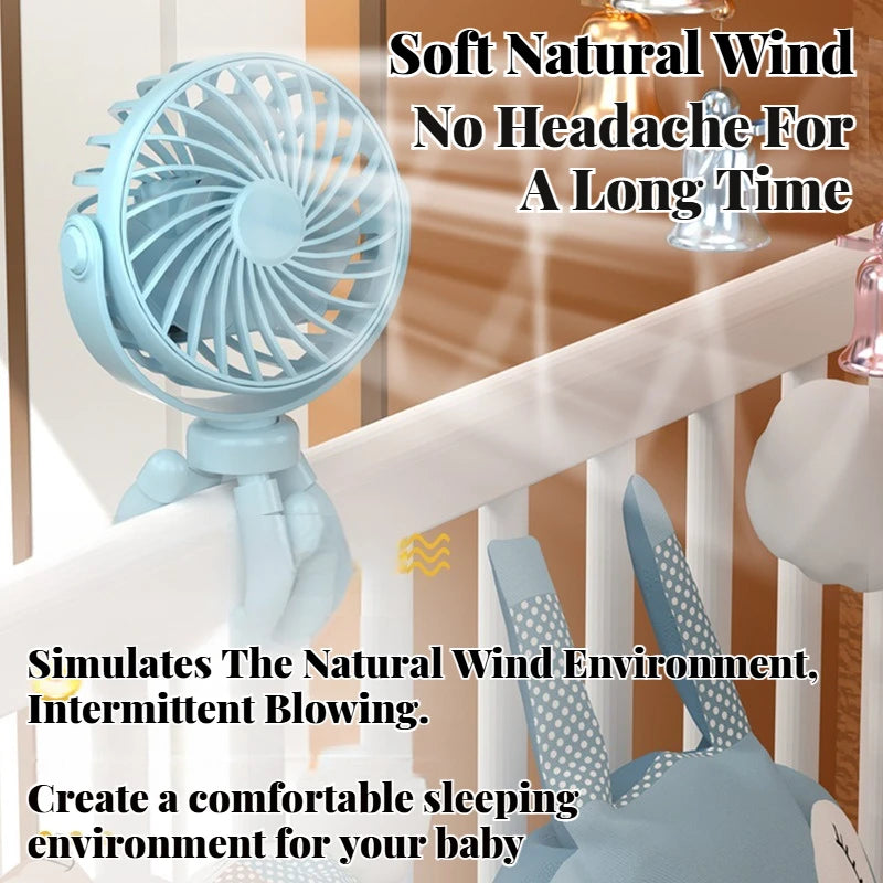 Portable Stroller Fan with Mini Night Light Handheld & Foldable Oscillating Design for Desktop Home Outdoor & Baby Stroller use
