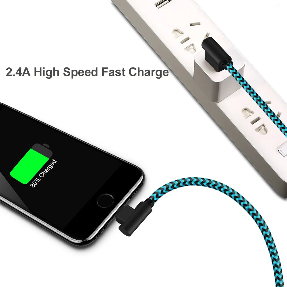 ANSEIP MFi Certified USB A to Lightning Cable for iPhone 13 14 Pro 11 12 mini XS Max XR X 7 8 Plus 90 Degree USB Charger Cable